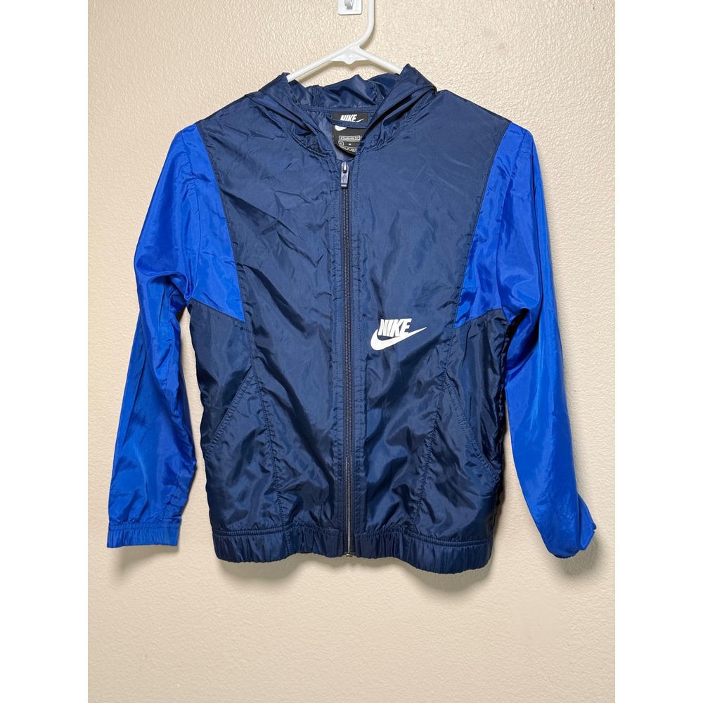 Nike Boys Windbreaker Jacket Blue Full Zip Hooded Sportswear Size Medium M